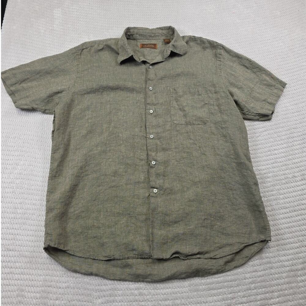 Tasso Elba Shirt Mens XL 100% Linen Short Sleeve Button Up Beachy Preppy